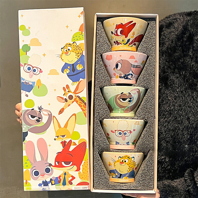 アニマル デザイン 陶器 丼 碗 子供用 食器 キャラクター風 ニック風 ジュディ風 斗笠型 ボウル 釉下彩 電子レンジ対応 家庭用 ご飯 麺鉢 可愛い ギフト プレゼント 安心素材