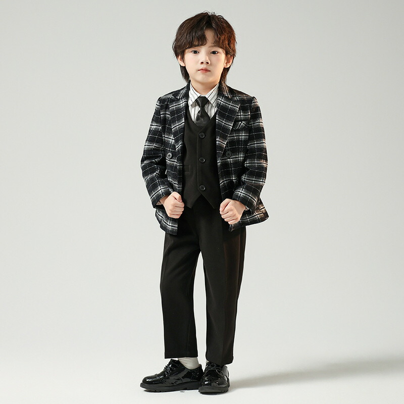 子供スーツセットアップ 男の子 フォーマル 西装 ジャケット ベスト パンツ 三点セット 結婚式 発表会 演奏会 ピアノ 発表会 入学式 卒園式 七五三 キッズ おしゃれ 無地 格子 通学 通園 春 秋 夏 中大童 90cm 100cm 110cm 120cm 130cm 140cm 150cm 160cm 170cm