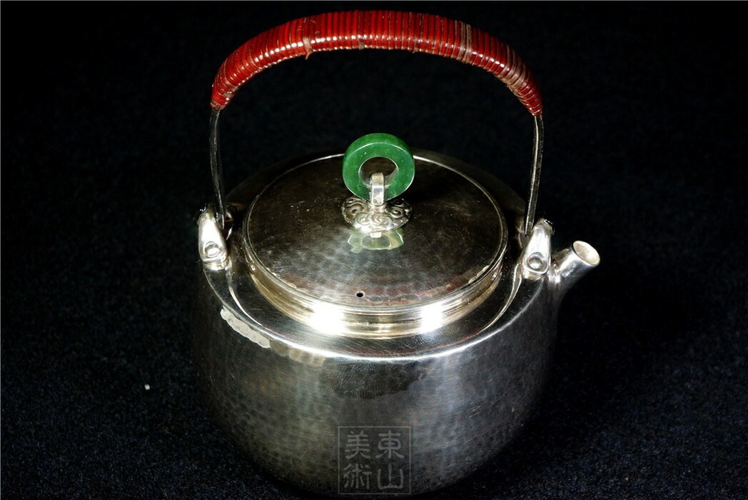 純銀細工 手作り 銀急須 鉄取手 貴金属 約176g 銀 純銀 高さ約11cm 