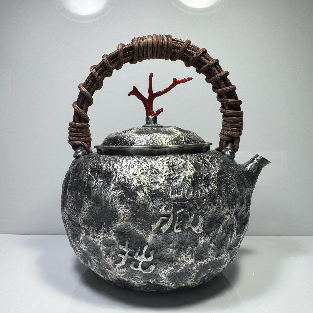 楽天市場】純銀細工 一晃斎造 三連環貴石摘 湯沸 煎茶 銀瓶 古美術品