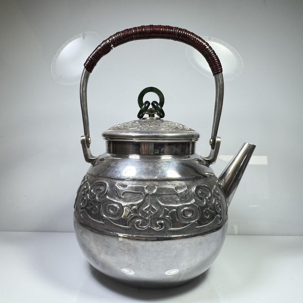 楽天市場】純銀細工 一晃斎造 三連環貴石摘 湯沸 煎茶 銀瓶 古美術品