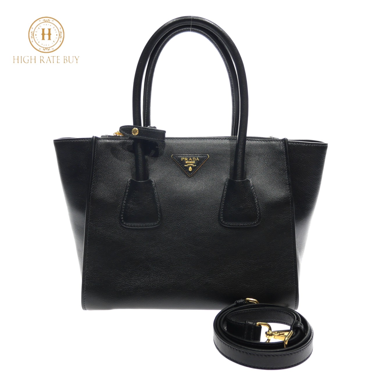 【新品同様】PRADA プラダ 2WAYショルダーバッグ ハンドバッグ 1BG625 GLACE CALF カーフレザー ネロ ブラック ゴールド金具 レディース
