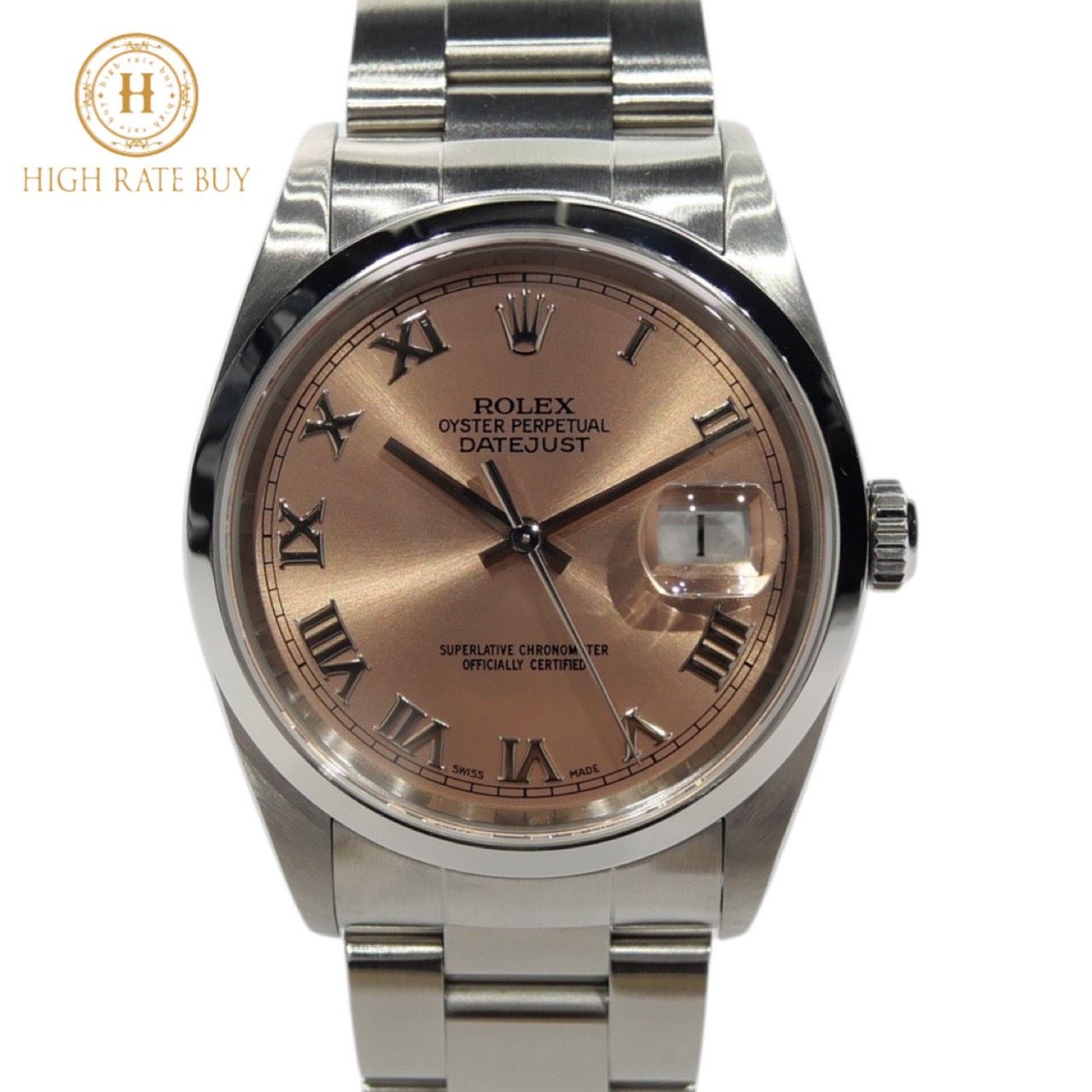 【極美品】ROLEX ロレックス デイトジャスト 16200 Y番 ステンレススチール ローマン ピンク文字盤 オイスターブレス メンズ ボーイズ 腕時計|ハイレートバイ 店
