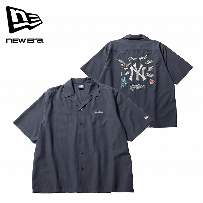 ●NEWERA ニューエラ 半袖スーベニアシャツ ニューヨーク・ヤンキース ネイビー 14856641 【 トップス 開襟シャツ ショートスリーブ MLB タウンユース アウトドア 】｜Highball