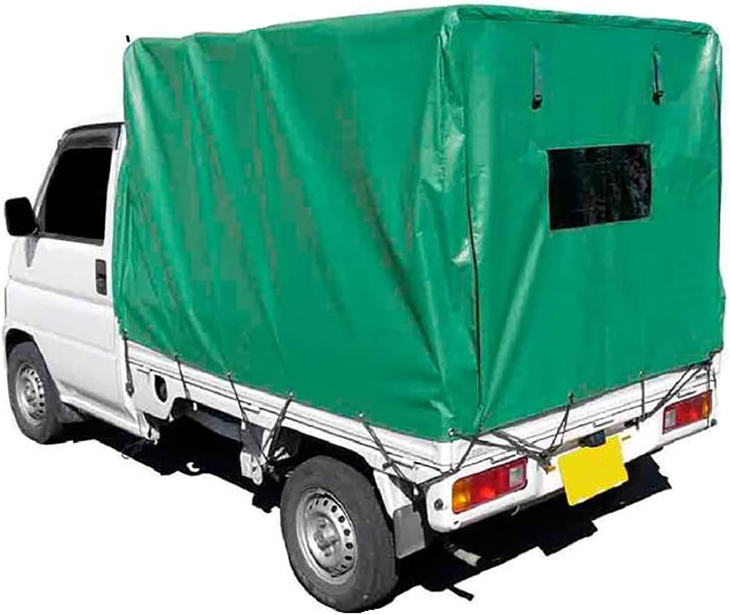 Higood 軽トラック 荷台シート 幌 改良型 後部窓付き ダブルファスナー 軽トラ 荷台カバー 防水 1.92m × 1.37m × 1.2m ハイゼットジャンボ スーパーキャリイ 対応 積載量アップ 屋外 作業 キャンプ 荷物 保護 高耐久 PVC素材
