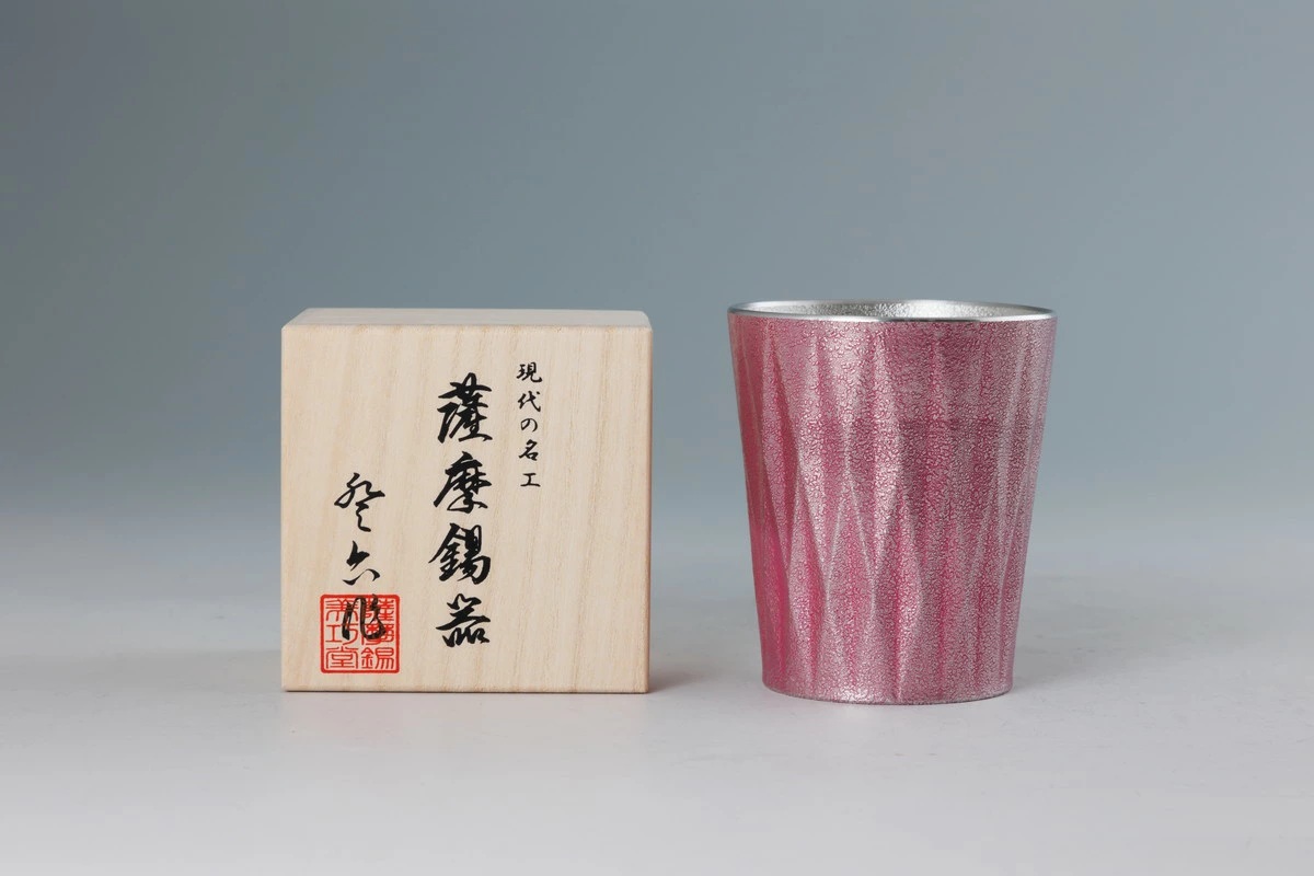 【薩摩錫器工芸館】薩摩錫器タンブラーロングダイヤ紫漆加工 / グラス コップ ギフト 贈り物 プレゼント 工芸品 敬老の日 母の日 父の日