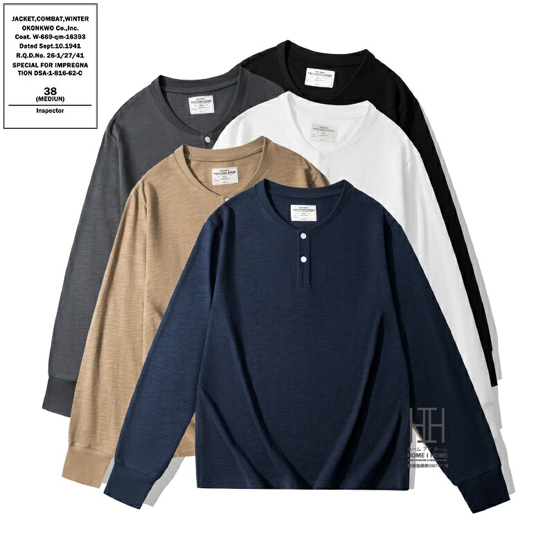 ヘンリーネックTシャツ tシャツ ヘビーウェイトtシャツ メンズ 長袖 スラブコットン 綿 100 無地 アメカジ おしゃれ キレイめ カットソー シンプル カジュアル