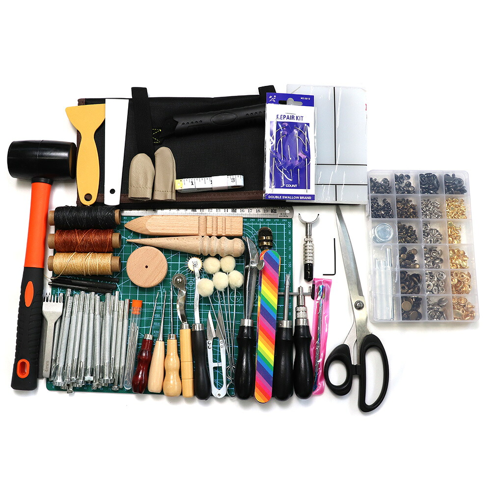 【送料無料】レザー 手縫いセット DIY ツール レザークラフト 革工具セット 裁縫工具 皮革工具 針 手作り 革用 レザー 工具 縫製キット 工具セット 手縫い 手革製品 作成ツール 手縫いツール｜ひかり刻印アテリエ