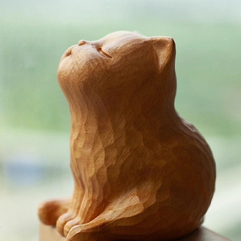 静寂に佇む、瞑想猫 - 黒檀 / 金檀 手彫り・天然素材の一匹 元也作 手作り ハンドメイド 手彫り ギフト プレゼント クラフト / ナチュラル / 木の雑貨 / 幸運グッズ / ギフト / 日本の美 / 福を招く猫 / 無垢材|HIKARI STORE