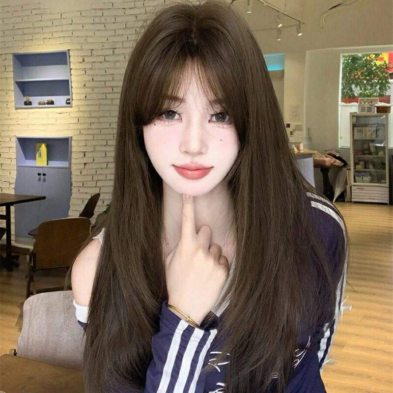 楽天市場】耐熱性合成 ロング ストレート ブラウン ウィッグ、前髪付き