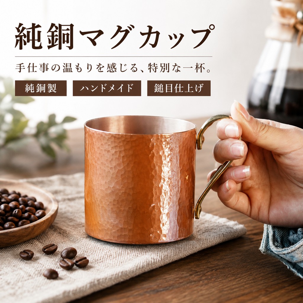 純銅 マグカップ 250ml ハンドメイド 手作り 鎚目仕上げ 銅製 コーヒーマグ コーヒーカップ マグ コップ カフェ アウトドア キャンプ おしゃれ レトロ シンプル ギフト プレゼント｜HIKARI STORE