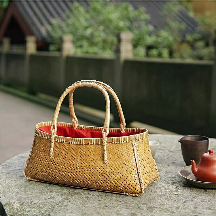 白竹 籠 工芸品 手編み かごバッグ バンブーバスケット 籠 かご バッグ コンパクト 巾着 手作り ハンドメイド 篭 かご 工芸品 工藝 民藝 民芸 竹籠 竹細工 かご バスケット プレゼント ギフト 母の日 竹製|HIKARI STORE