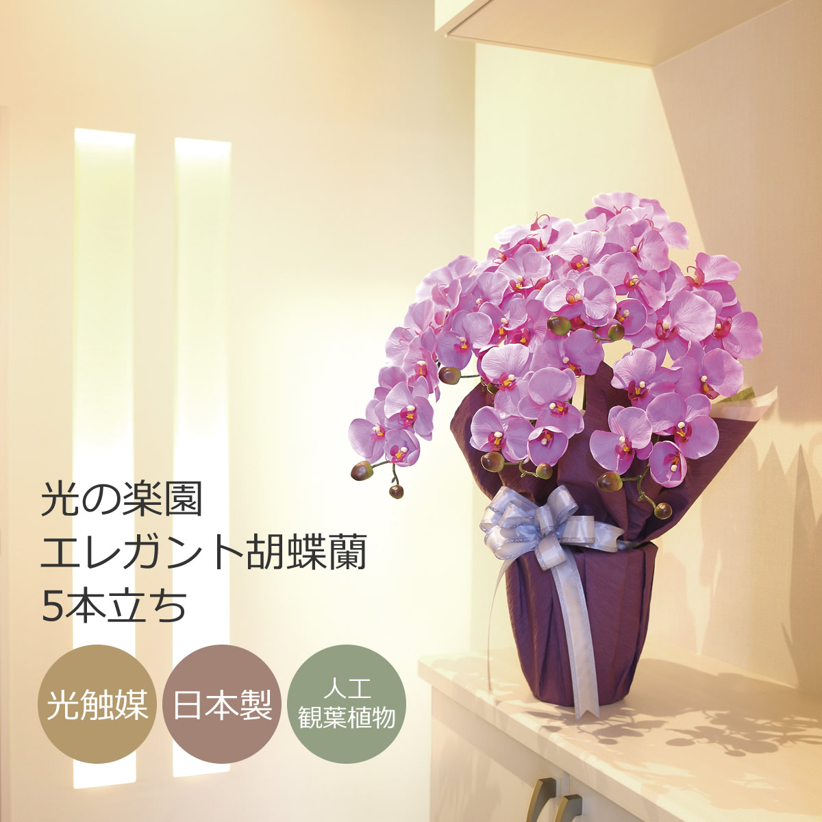 楽天市場】光触媒 造花光の楽園 クイーン胡蝶蘭5本立W/AB
