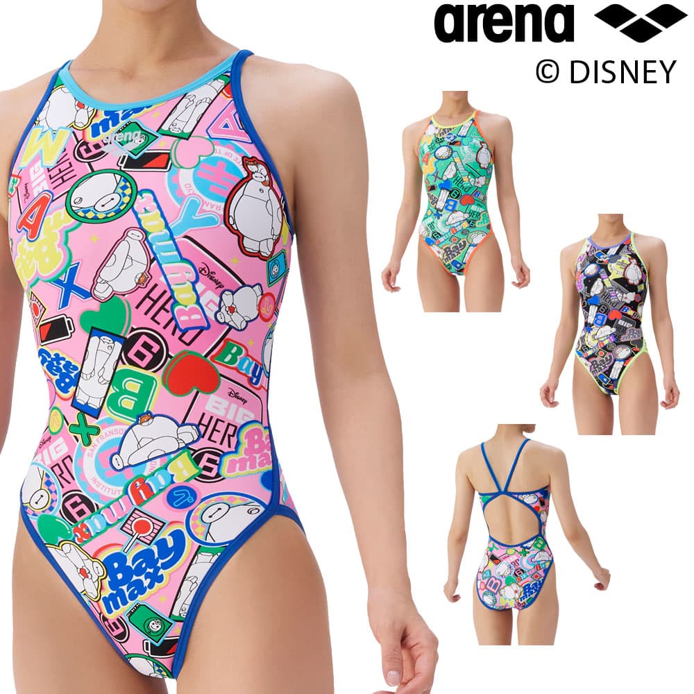 【店内商品3点以上でさらに3％OFFクーポン配布中】アリーナ ARENA 競泳水着 練習用水着 レディース トレーニングワンピース オープンバック ディズニー “ベイマックス” タフスーツ タフスキンEP 競泳練習水着 2025年秋冬モデル AS5FWM56L画像