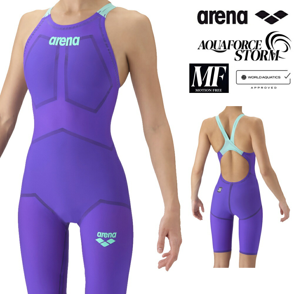 【クーポン利用で1500円OFF】ARENA アリーナ 競泳水着 レディース アクアフォース ストーム AQUAFORCE STORM MF WA承認 レーシングワンピーススパッツ オープンバック ハーフレッグ FUTURE PURPLE 2026年秋冬新色 高速水着 中長距離選手 AS6SRC02L｜ＳＷＩＭＳＨＯＰヒカリスポーツ