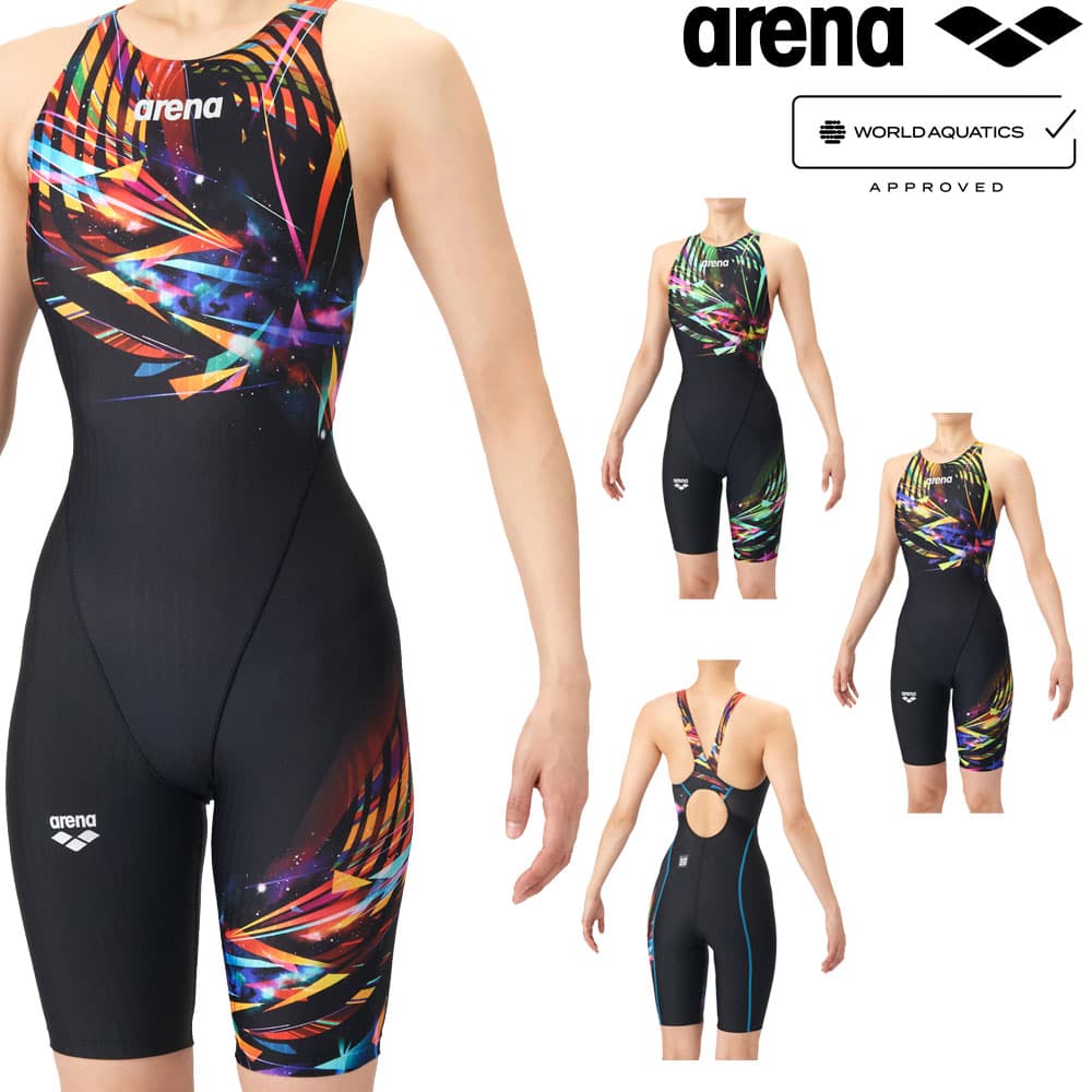 アリーナ ARENA 競泳水着 レディース WA承認モデル ECO AQUA RACING ECO AQUA STRIPE-D レーシングワンピーススパッツ オープンバック ハーフレッグ オールインワン 2026年春夏モデル AS6SRC74L fina マーク あり