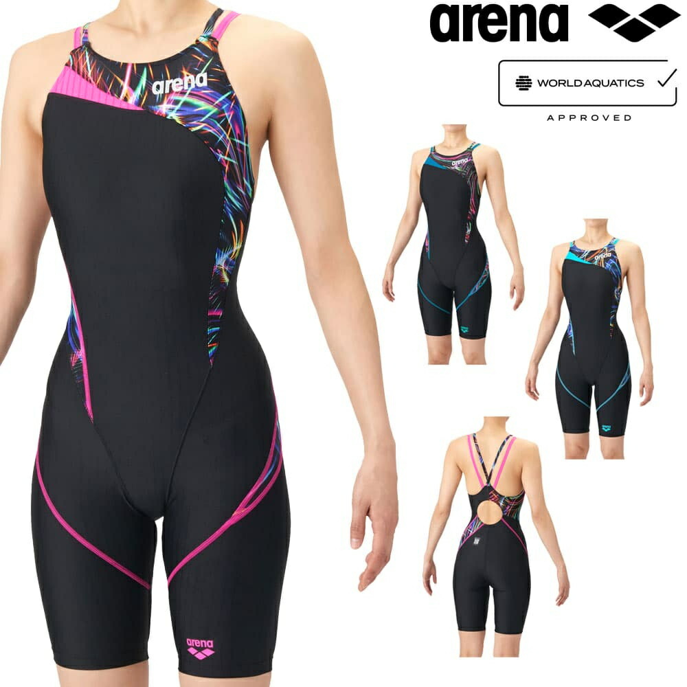 アリーナ ARENA 競泳水着 レディース WA承認モデル AQUA RACING ECO AQUA STRIPE ダブルストラップ レーシングワンピーススパッツ オープンバック ハーフレッグ オールインワン 2026年春夏モデル AS6SRC75L fina マーク あり｜ＳＷＩＭＳＨＯＰヒカリスポーツ