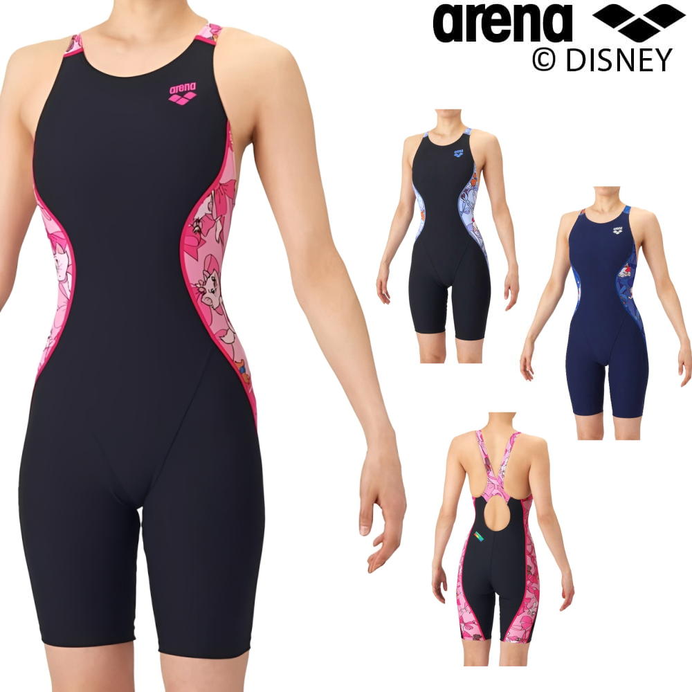 アリーナ ARENA 競泳水着 練習用水着 レディース タフスーツ ディズニー 『おしゃれキャット』 “マリー” タフスキンE トレーニングワンピーススパッツ オープンバック ハーフレッグ オールインワン 競泳練習水着 2026年春夏モデル AS6SWM55L画像