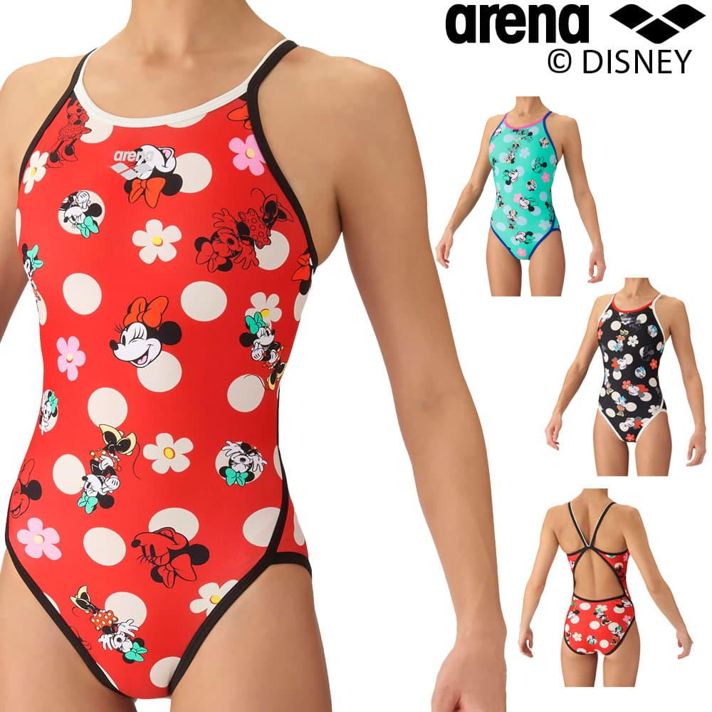 アリーナ ARENA 競泳水着 練習用水着 レディース トレーニングワンピース オープンバック タフスーツ タフスキンEP ディズニー &ldquo;ミニー&rdquo; 競泳練習水着 2026年秋冬モデル AS6FWM51L｜ＳＷＩＭＳＨＯＰヒカリスポーツ