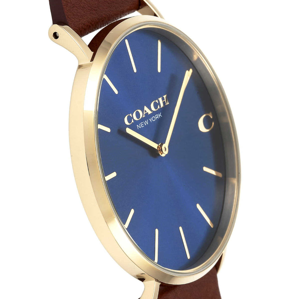 新作 Coach 腕時計 メンズ Charles ネイビー Ss Pgpvd カーフ革 Numberz Co