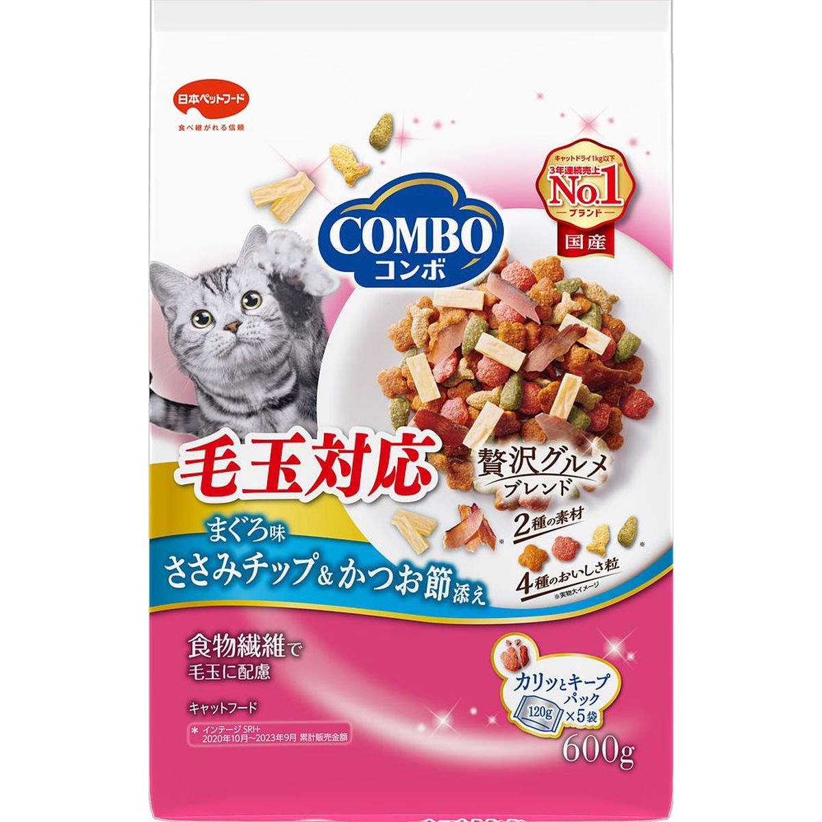 日本ペットフード コンボキャット毛玉対応まぐろ味・ささみチップ・かつお節添え600g×12