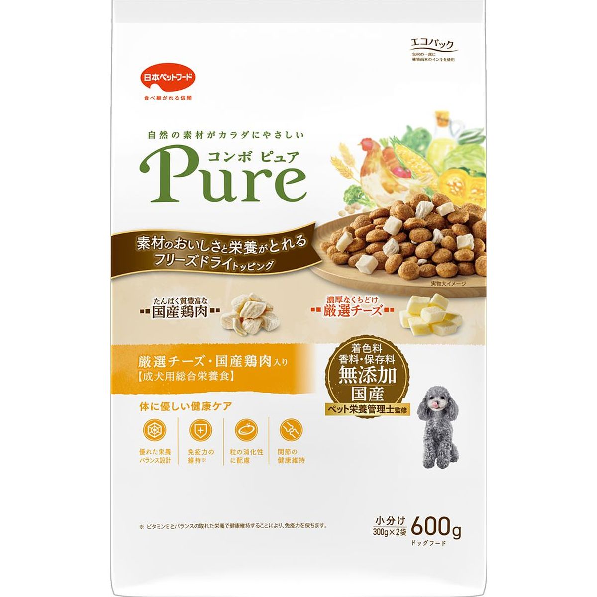 日本ペットフード コンボピュアドッグ厳選チーズ・国産鶏肉入り600g×12
