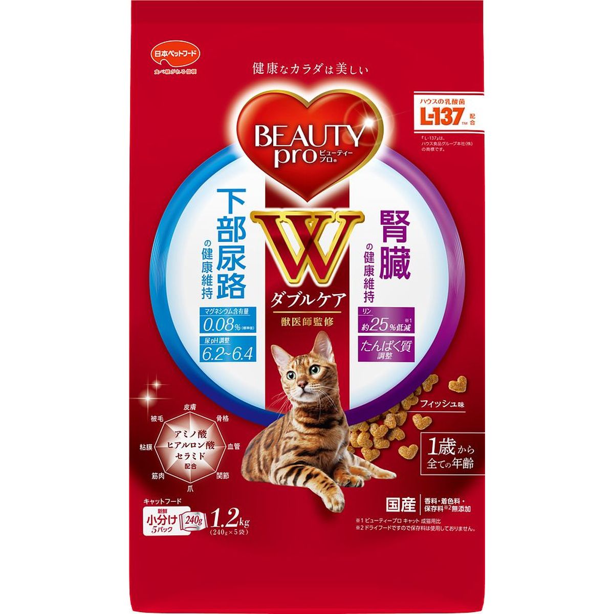 日本ペットフード ビューティープロキャットWケア下部尿路・腎臓の健康1.2kg×8