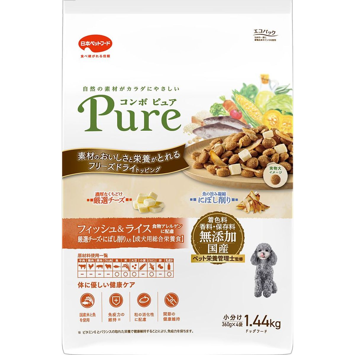 日本ペットフード コンボピュアドッグフィッシュ＆ライス1.44kg×8