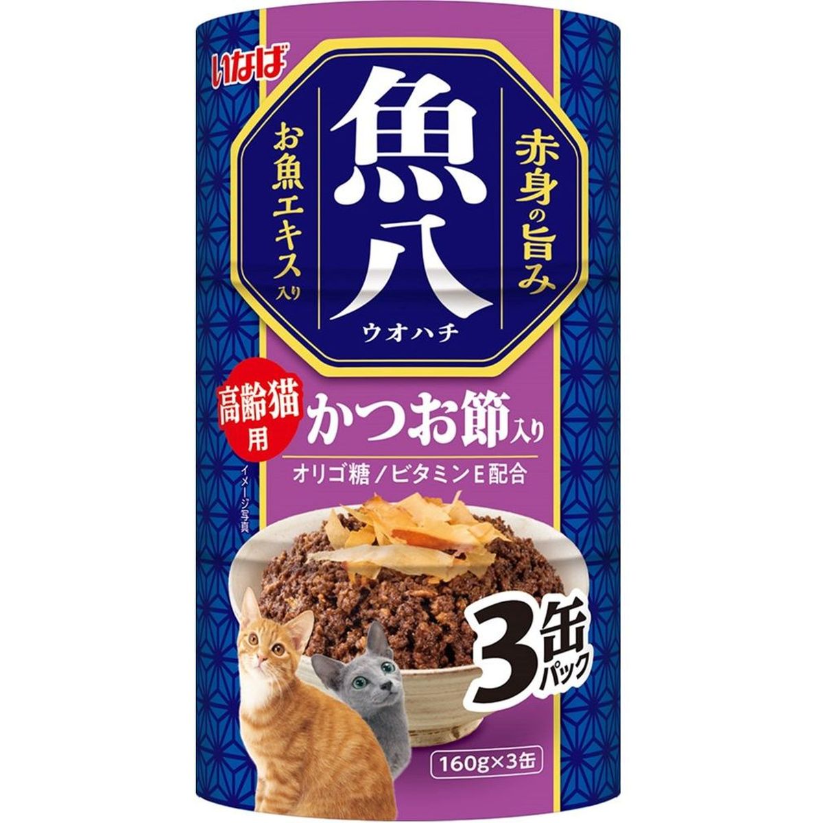 いなばペットフード 魚八 高齢猫用 かつお節入り 160g×3缶×18