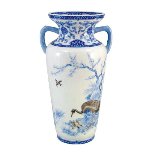 宮内庁御用達 香蘭社 日本製 有田焼 染付鶴梅花文 花瓶 花生 25.5cm ( 木箱入 ) 御祝 結婚祝 出産祝 新築祝 結婚内祝 出産内祝 新築内祝 各種内祝 快気祝 粗品 景品 記念品 歳祝