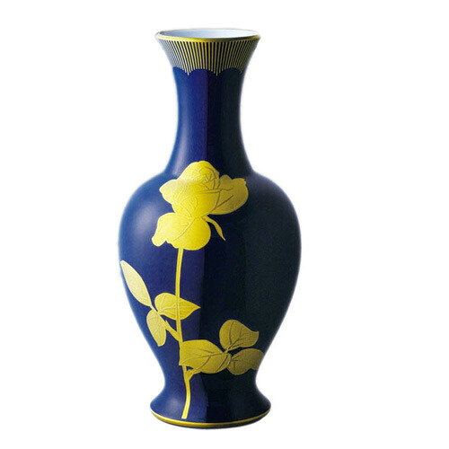 宮内庁御用達 香蘭社 日本製 有田焼 瑠璃金彩薔薇 花瓶 花生 41cm ( 木箱入 ) 御祝 結婚祝 出産祝 新築祝 結婚内祝 出産内祝 新築内祝 各種内祝 快気祝 粗品 景品 記念品 歳祝