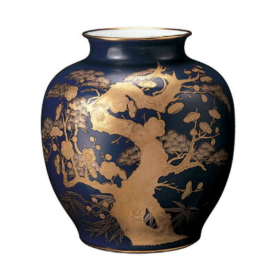 皇室御用達 大倉陶園 日本製 ルリ金蝕梅 花瓶 花生 29cm [ブランドロゴ入りギフトＢＯＸ] 人気 ギフト 御祝 結婚祝 出産祝 新築祝 結婚内祝 出産内祝 新築内祝 各種内祝 快気祝 粗品 景品 記念品 歳祝｜ヒキタギフトセンター