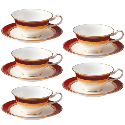 ノリタケ ( NORITAKE ) 日本製 ヘミングウェイ ティー・コーヒーカップ＆ソーサー ５客セット 230ml [ブランドロゴ入りギフトＢＯＸ] 人気 ギフト 御祝 結婚祝 出産祝 新築祝 結婚内祝 出産内祝 新築内祝 各種内祝 快気祝 粗品 景品 記念品 歳祝