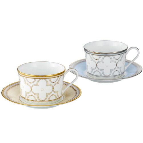 ノリタケ NORITAKE トレフォリオゴールド ＆ トレフォリオプラチナ ティー・コーヒーカップ＆ソーサーペア 245ml [ブランドロゴ入りギフトＢＯＸ]  人気 ギフト 結婚祝 出産祝 新築祝 結婚内祝 出産内祝 新築内祝 記念品 マグカップ・ティーカップ