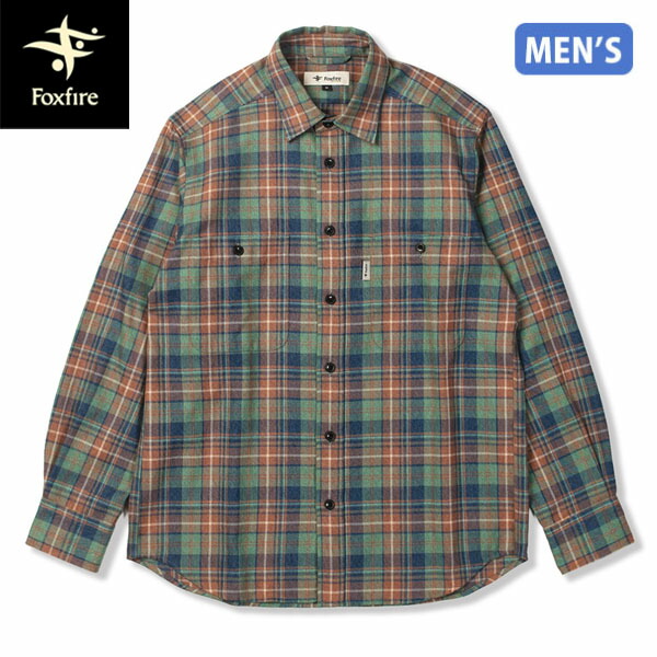フォックスファイヤー Foxfire メンズ 長袖シャツ TSメランジチェックシャツ アッシュグリーン(246) 中厚地 アウトドア FOX5112530246