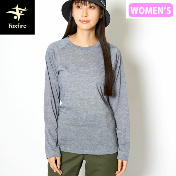 フォックスファイヤー Foxfire レディース ボーダーTシャツ 長袖Tシャツ TSマイクロボーダークルー ライトグレー 薄手 FOX8215690021