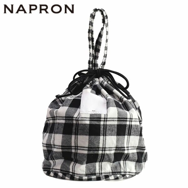 ナプロン NAPRON バッグ 鞄 巾着 サブバッグ FLLANNEL CHECK PATIENTS BAG Sサイズ WHITE CHECK Z-NPE025755SWC