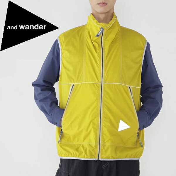 アンドワンダー ベスト and wander 5746121017 PERTEX wind vest yellow AWD5746121017060