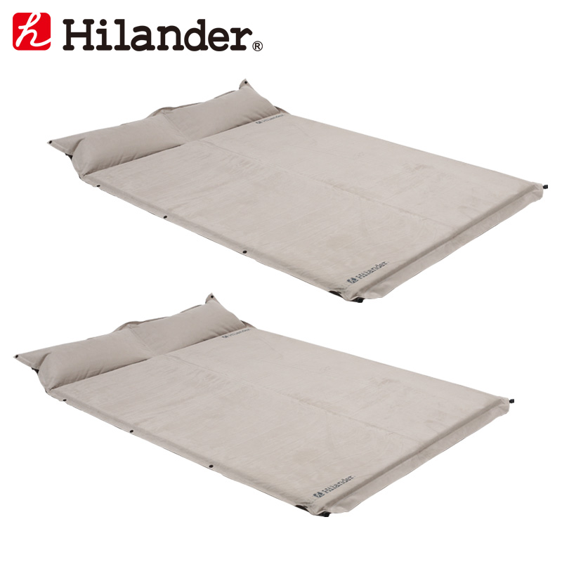 激安店舗 Hilander ハイランダー スエードインフレーターマット 枕付きタイプ 5.0cm ダブル 2本 サンドベージュ UK-33-SET  fucoa.cl