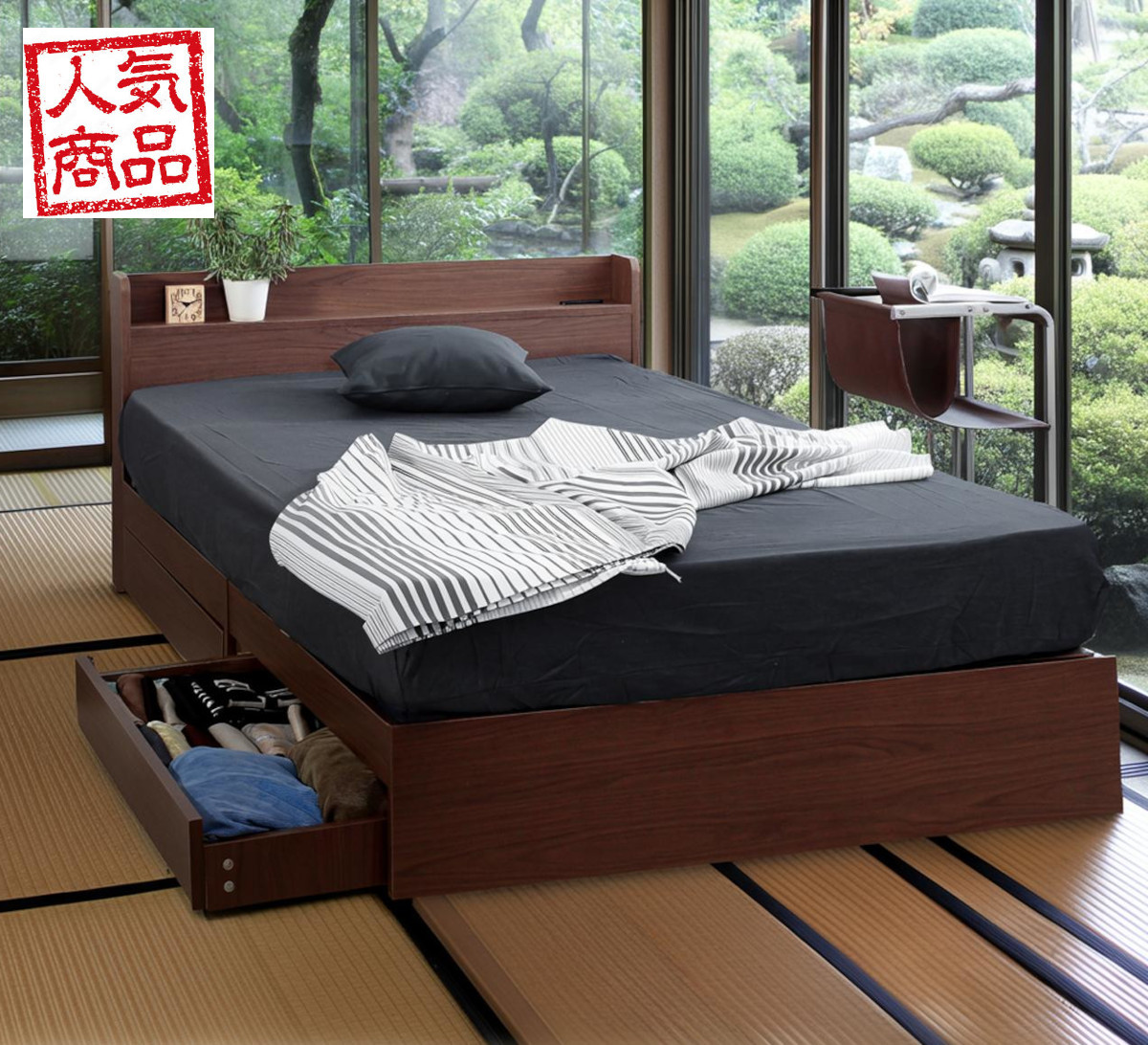 定番売れ筋ベッド 収納 引き出し コンセント 宮棚 ポケットコイルスプリングマットレス シングル セミダブル ダブル クイーン おしゃれ