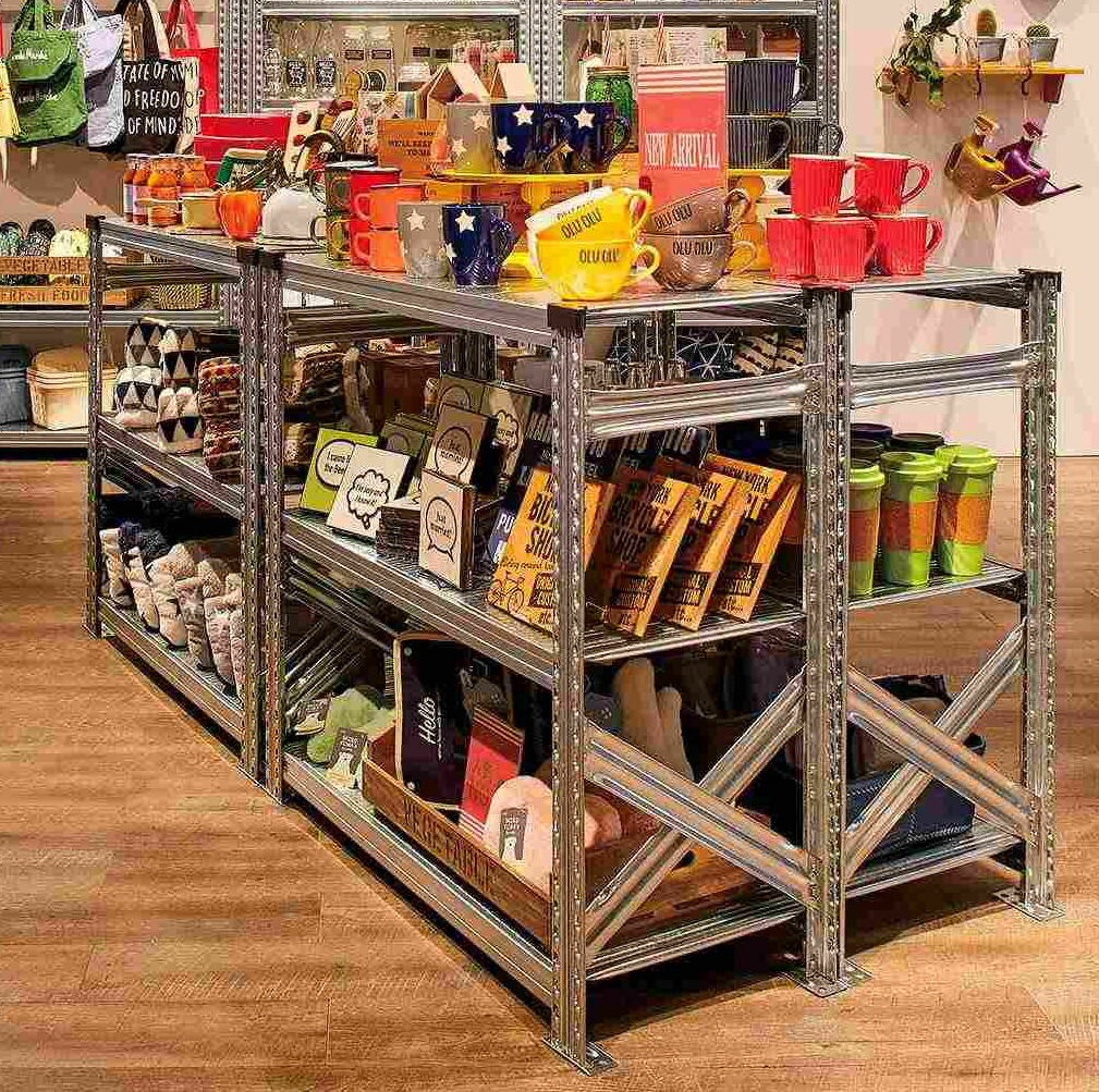 イタリア製 スチールラック メタルラック シェルフ 什器 ショーケース バックヤード ミリタリーショップ 雑貨屋 インダストリアル ゴンドラ おしゃれ