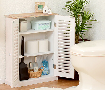 トイレラック トイレットペーパー収納ケース フレンチカントリー調 ルーバー シャビーシック ペーパーロール 完成品 木製 白 ホワイト