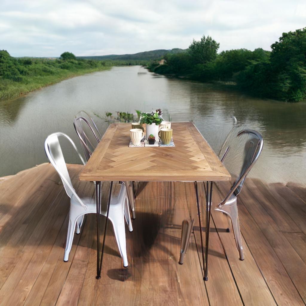 12/21までの出品　古材　ヘリンボーンデザイン木製テーブル ヘリンボーン テーブル 120cm ヘリンボーン柄 4人掛け 無垢 木製