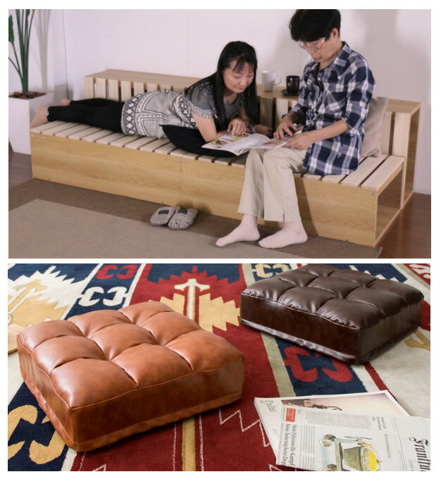 木製すのこソファベッド 組み合わせ自在 DIY レザークッション 極厚座布団|ヒマラヤネット~家具&インテリア