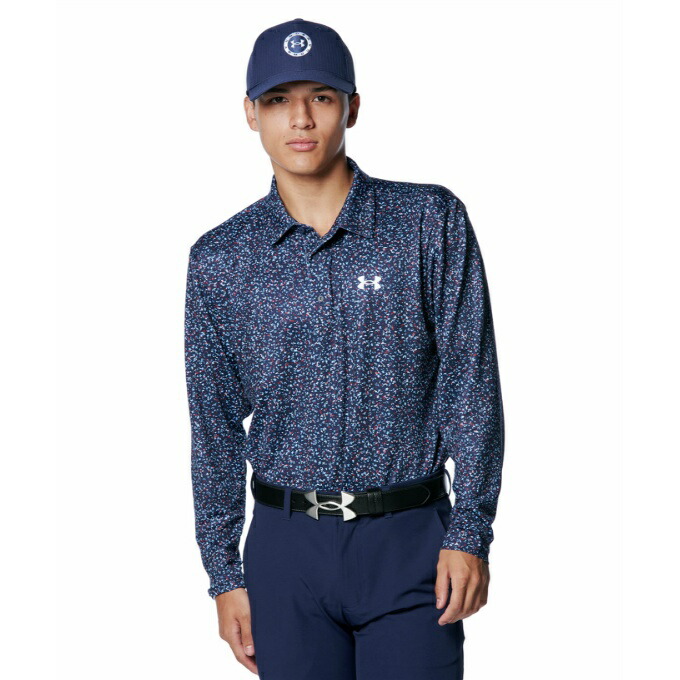 アンダーアーマー ゴルフウェア ポロシャツ 長袖 メンズ UAプレーオフ プリント ロングスリーブ ポロ 1388306-410 UNDER ARMOUR