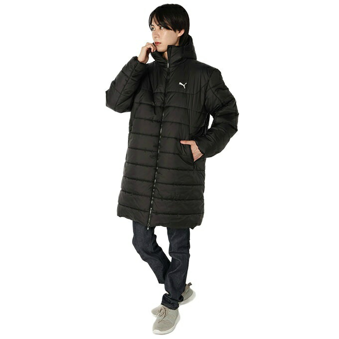 【美品】ナイキ 同色ロゴ ロングダウンコート ベンチコート M 黒 フード付 NIKE【美品】XL ダウン 中綿 混合 ロング ダウンコート ベンチコート