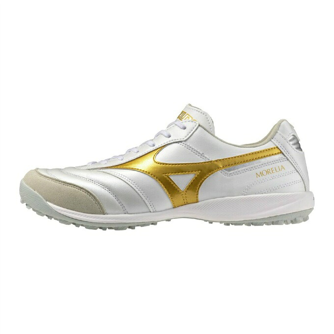【全商品対象最大10%OFFクーポン!7/19 20:00~7/26 01:59】ミズノ(MIZUNO) サッカー トレーニングシューズ メンズ モレリアサラ ELITE TF Q1GB261250 ホワイト×ゴールド 人工皮革 天然皮革|ヒマラヤ店
