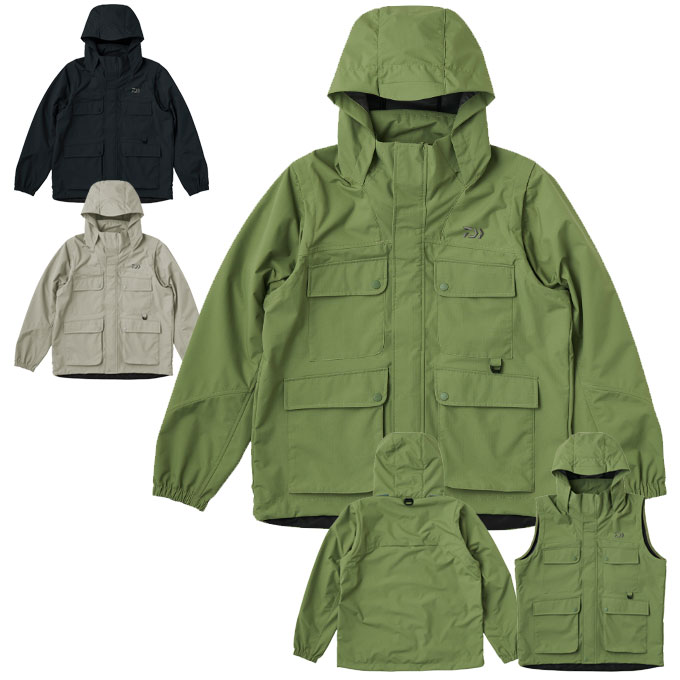 ダイワ デタッチャブルフィッシングベストジャケット DETACHABLE FISHING VEST JACKET メンズ 着脱袖 フード収納  春夏 DJ-2725B od ‥