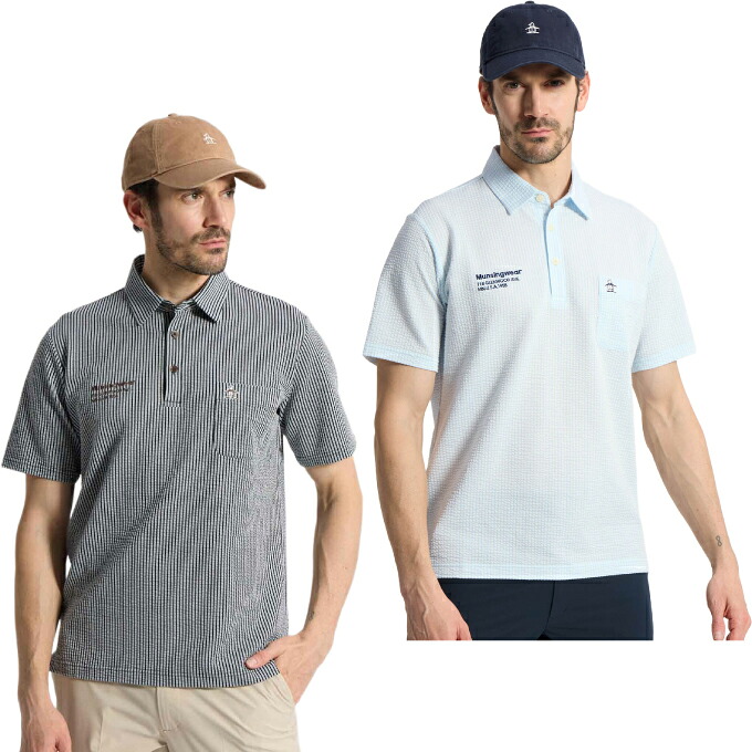 マンシング(Munsingwear) ゴルフウェア ポロシャツ 半袖 メンズ ストレッチシアサッカーストライプ台襟付き半袖ポロシャツ MG6SHS59M 【2026年春夏モデル】 |ヒマラヤアウトドア専門店