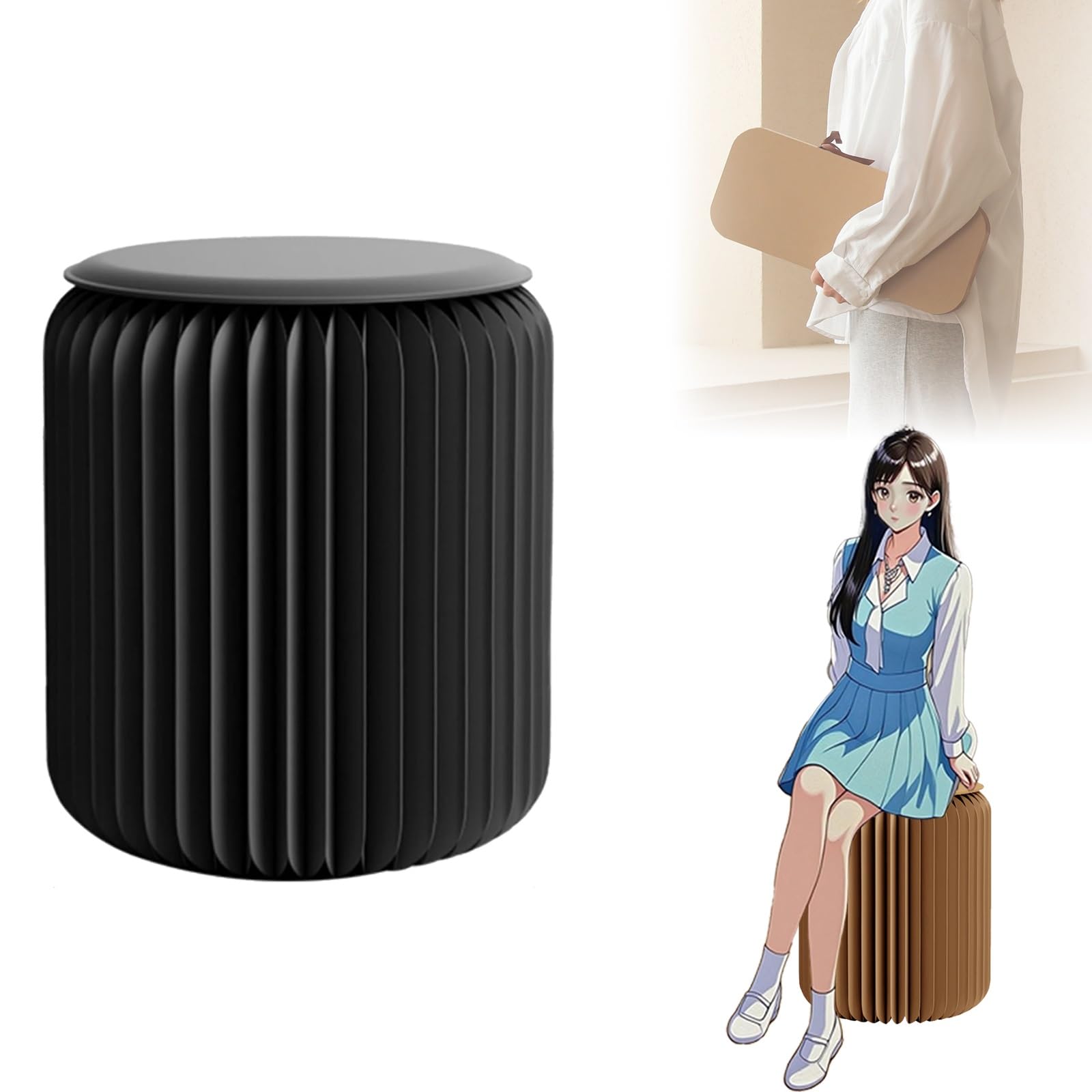 紙製 スツール 折りたたみ ペーパースツール 丸椅子 紙家具 軽量 コンパクト ポータブル PUクッション付き 耐荷重300kg 工具不要 組み立て簡単 おしゃれ 北欧風 折り畳み リビング 店舗 玄関 デパート 室内装飾
